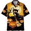 Black Cat Broom Hawaiian T-shirt, Sweet Halloween Hawaiian Shirt Gift