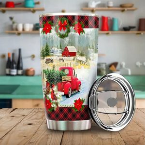 CatchyKey Christmas Truck Tumbler Red Truck Tumbler For Xmas Gift For Truck Driver Christmas Tree Cup On Holiday 2
