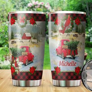 CatchyKey Christmas Truck Tumbler Red Truck Tumbler For Xmas Gift For Truck Driver Christmas Tree Cup On Holiday