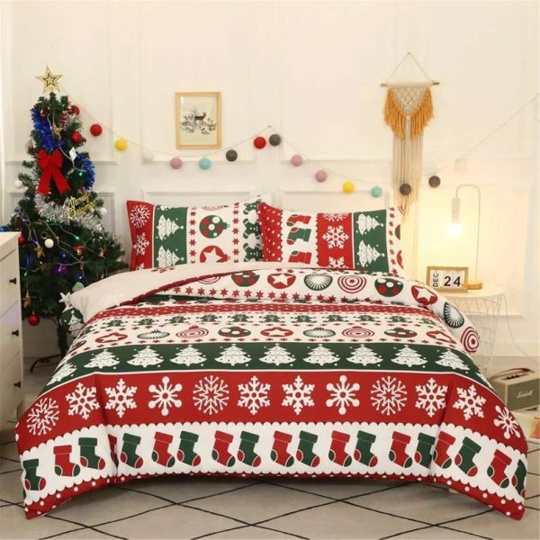 Christmas Tree Elk Bedding Sets Duvet Cover With Two Pillow Covers Christmas Gift