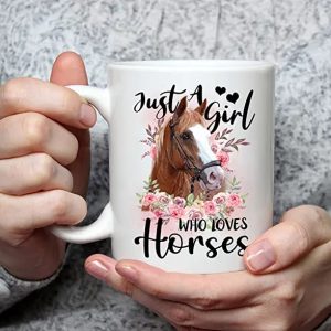 Cups Gift for Horse Lover Horse Coffee Mug for GirlWomen Just a Girl Who Loves Horses Mug White Ceramic 2